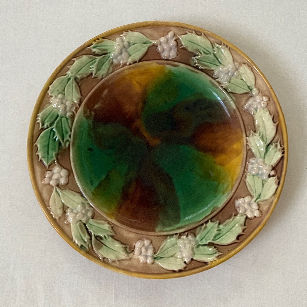 ANTIQUE English Majolica Botanical Raised Platter Tray